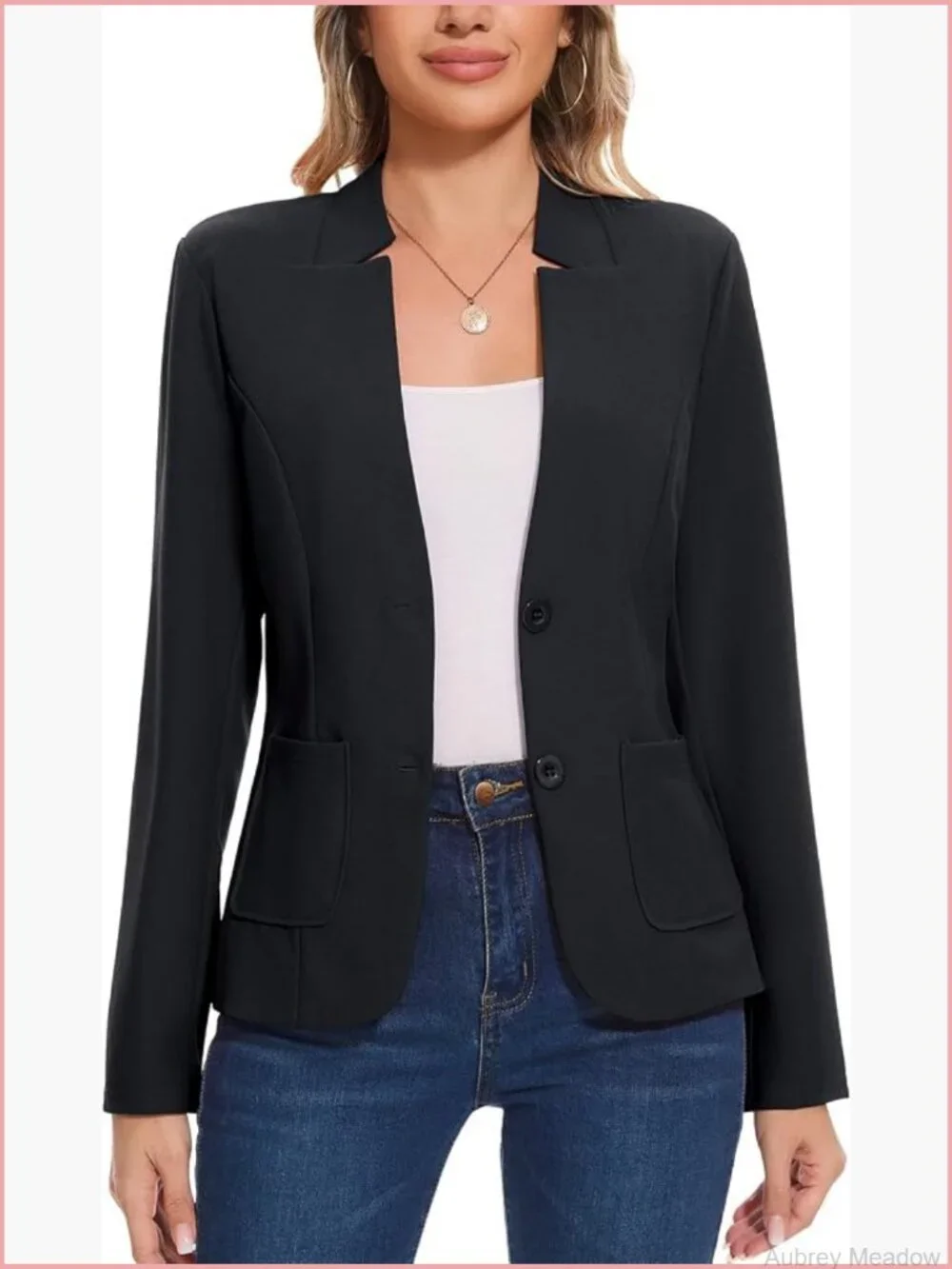 Long Sleeve Notch Collar Blazer Button Front Work Office Suit Jacket with